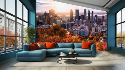 Montreal sunrise with colourful leaves Wall mural