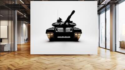 A minimalist silhouette of a tank on a stark white background Wall mural