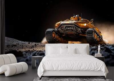 A tank adapted for lunar exploration, navigating a dusty moonscape Wall mural