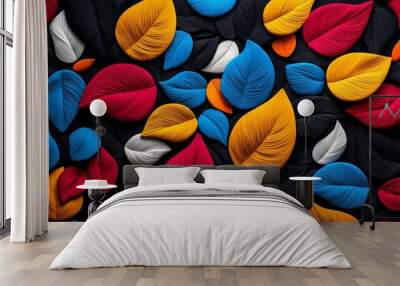 Abstract textile pattern with repetitive motifs and vibrant hues, contemporary, visual rhythm Wall mural