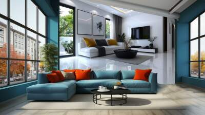 Serene, minimalist interior design with clean lines and natural light, photorealistic, modern Wall mural