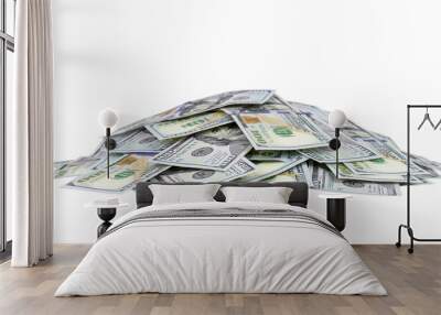 A heap of one hundred US dollar bills isolated on transparent background, business concept Wall mural