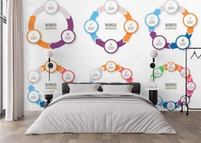 Business infographics. Circular arrows with 3-8 steps, options. Vector pie charts. Wall mural