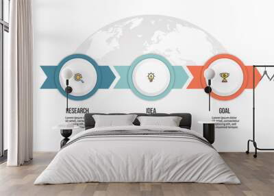 Business infographics. Timeline with 3 steps, options, circles. Vector template. Wall mural