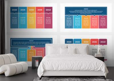 Business process. Chart with 5 steps, options, sections. Vector template. Wall mural