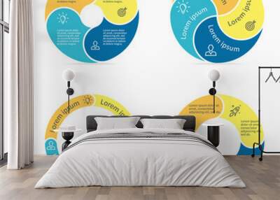 Circular infographics with rounded colored sections.  Wall mural