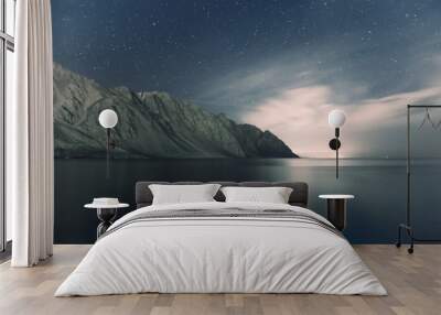 Night landscape with mountaines and sea Wall mural