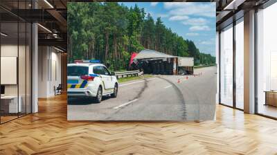 Rollover truck on autobahn Wall mural