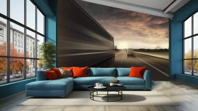 Track in motion blur on highway Wall mural