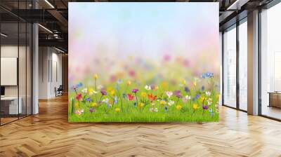 Wild flowers in green grass Wall mural