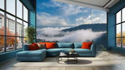 Wind electric turbines on hill Wall mural