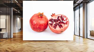 Fresh Red Ripe Pomegranates Isolated On White Background Wall mural