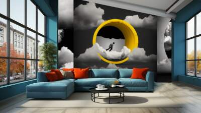 Surreal collages made from a retro photos. Composition of clouds in the sky, collection. Wall mural