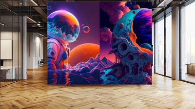 Surrealistic abstract illustration. 3D render. Colorful. Colorful background. Soft forms. Ai art, space composition, collection, jellyfish in the ocean Wall mural