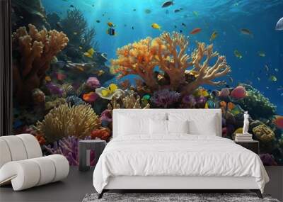 beautiful view of coral reefs under the sea. generative ai Wall mural