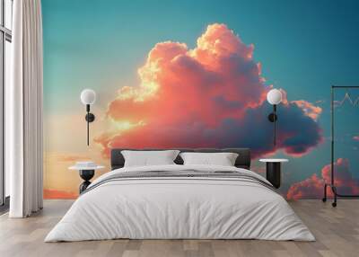 Pink and Blue Sunset Sky with Single Cloud Illustration Wall mural