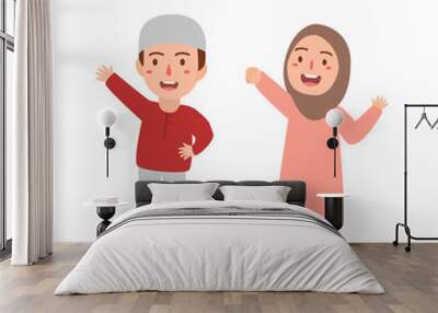 Muslim people in different actions Wall mural