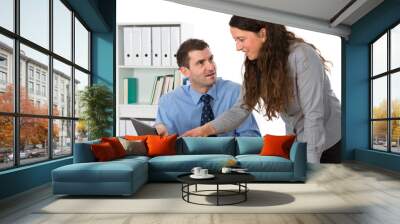 man and woman in the office talking Wall mural