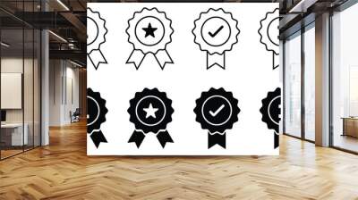 collection of Quality icon, certified check mark ribbon label. Vector premium product certified or best choice recommended award and warranty approved certificate stamp Wall mural