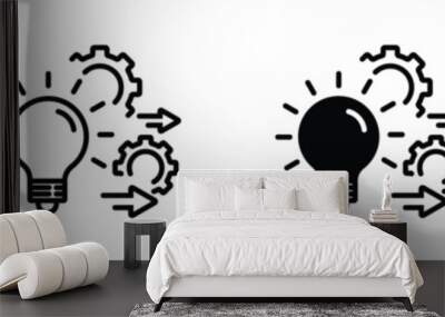 implement idea icon, solution execute develop, configuration cogwheel with light bulb, innovation analysis process, success industry preferences, vector illustration eps10. stock vector. illustration. Wall mural