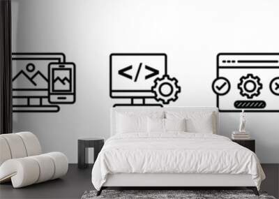 Software development life cycle banner web icon vector illustration concept of sdlc with icon of planning, requirements, design, coding, testing, deploy and maintenance. stock vector. illustration. Wall mural