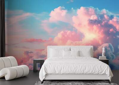 Beuatiful sky with pastel pink and blue clouds Wall mural