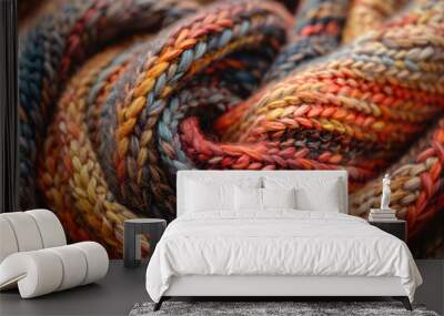 Close up of knitted fabric with autumn colors Wall mural