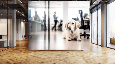 Large dog in office with working people in background.  Wall mural