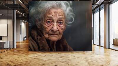 Portrait of sad every old woman Wall mural