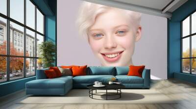 Portrait of woman with white hair and white lashes caused by Albinism Wall mural