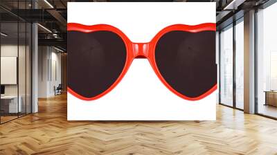 red heart shaped sunglasses on blue background Wall mural