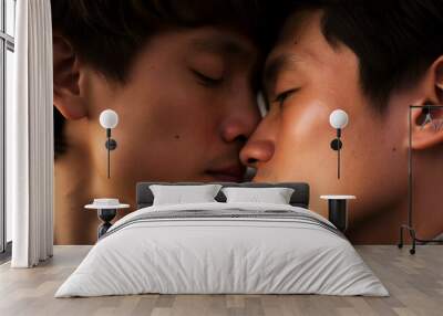 Two Asian young men kissing Wall mural