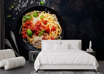 delicious appetizing classic spaghetti pasta with parmesan Wall mural