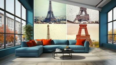 Four high quality photos of Eiffel Tower. Instagram effect. Wall mural