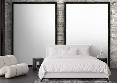 Two blank banners with wooden frame on brick wall background Wall mural