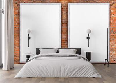 two blank banners with wooden frame on brick wall background Wall mural