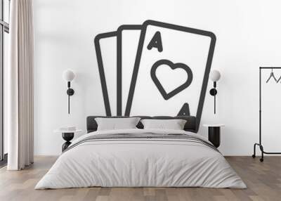 Playing cards and ACE contour icon. Casino symbol. Gambling club sign. Poker, preference, solitaire line label Wall mural