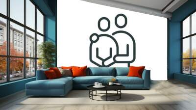 Thin outline icon man hugs another person. Line sign caregiver, hug friendship, care, empathy and compassion. Vector isolated pictogram on white background. Wall mural