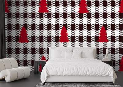 Christmas red and white holiday wrap deers plaid paper seamless pattern design Wall mural