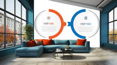 2 step workflow infographic template vector with circle line style Wall mural