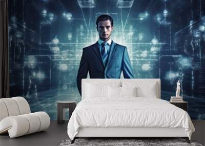 business man strategy cyberspace background Wall mural