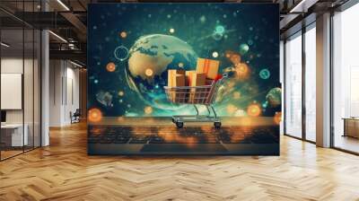 global commerce , shopping cart Wall mural