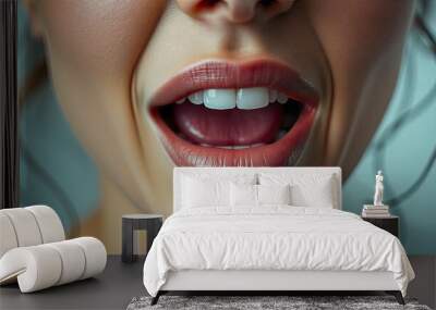 Woman with open mouth showing her teeth Wall mural