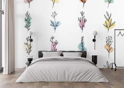  plant and leaves with boho abstract shape Wall mural