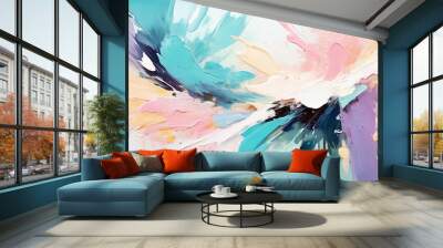 Abstract painting of artwork with a mixture of pastel color brush strokes  Wall mural