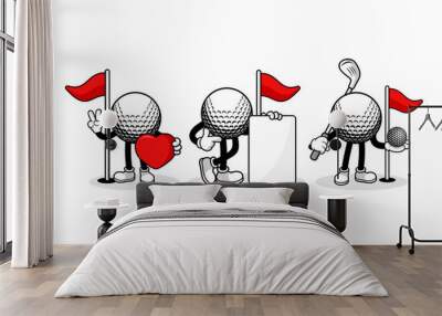 Golf ball cartoon character design collection Wall mural