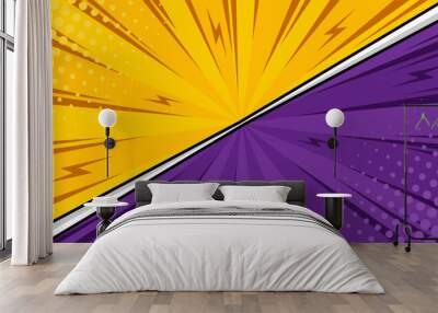 Pop art comic cartoon style yellow purpple color background Wall mural