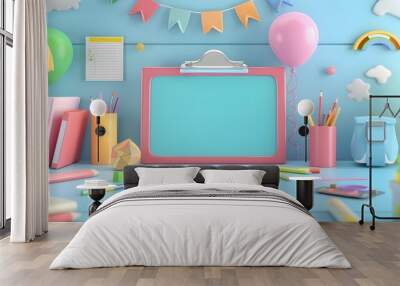 banner template background for back to school event in 3d render. Generative AI Wall mural