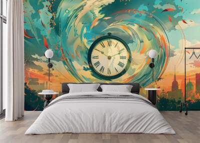 The illustration depicts concept of time passing. Fast speed times clock working hours AI Generative Wall mural