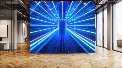 beam neon rays comet glowing blur AI Generated line background ho glowing blue lines futuristic Abstract illumination abstract neon light gaming background flash laser future laser lights ray event. Wall mural